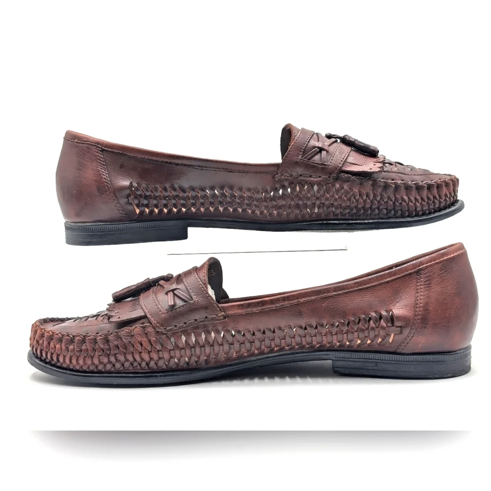 Nunn Bush Woven Leather Tassel Loafers Men's Sz 12M Brown Slip On Casual Preppy - Picture 11 of 17